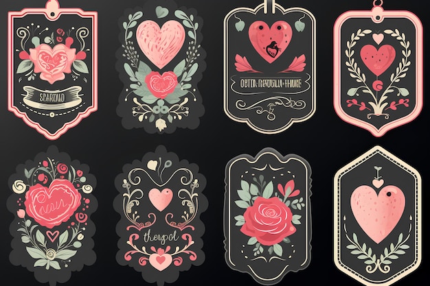 Love in Bloom Chalkboard Valentine's Labels with Folk Floral Touch