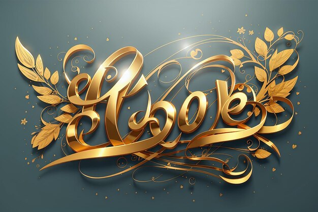 Love Calligraphic Gold Style Text Poster vector illustration Design