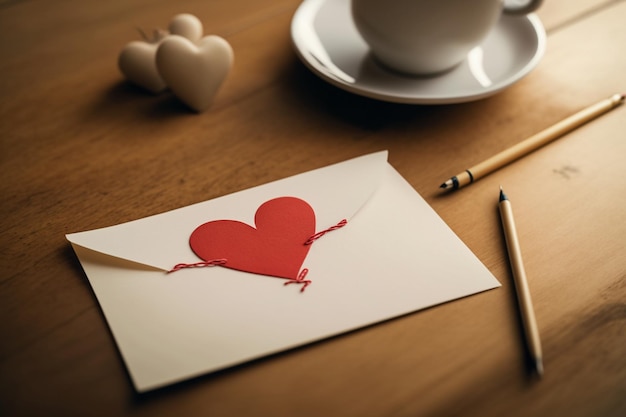 ハートのラブカードまたはラブエンベロープ ラブレターは、感情を表現するロマンチックな方法です。