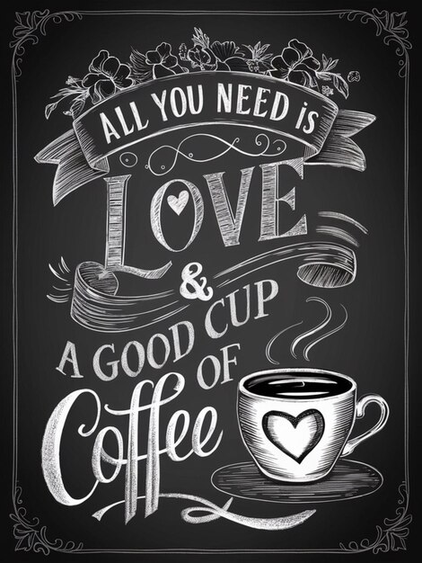 Photo love and coffee chalkboard illustration