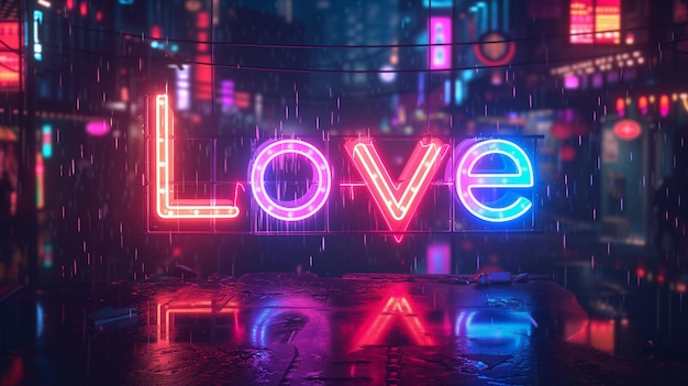 Love colorful neon lettering cyberpunk style