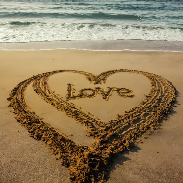 Photo love etched in sand a heartfelt message by the shore for social media post size