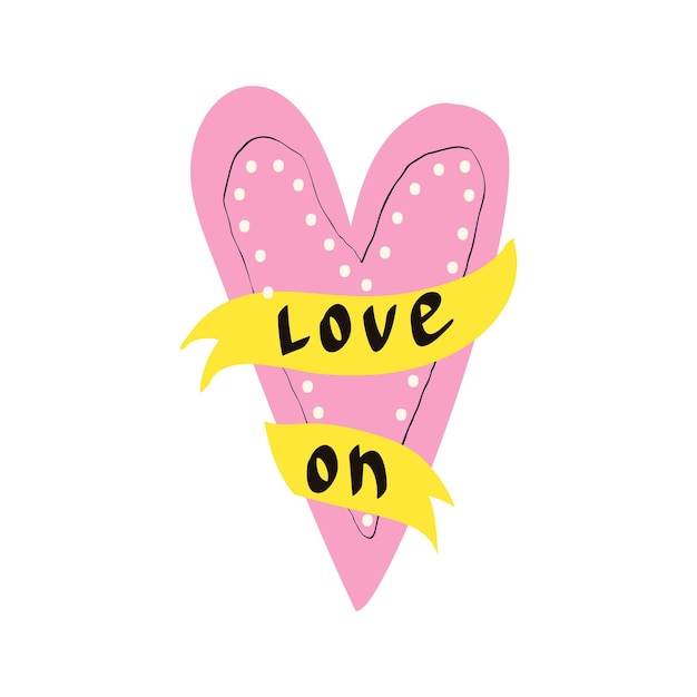 Love on heart Groovy funny hearts in modern doodle style