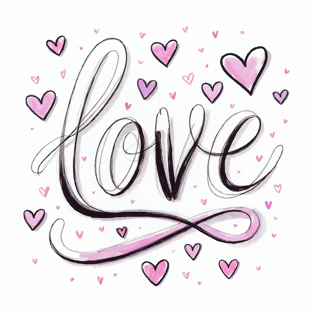 love hearts calligraphy illustration