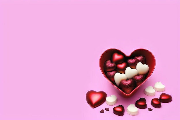 Love Hearts Chocolates op een roze achtergrond Kopieer ruimte voor tekst op Valentine Generative AI