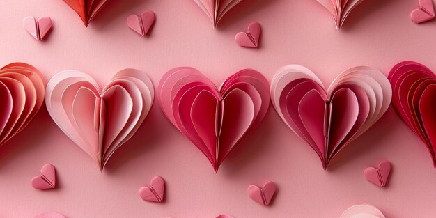 Love Hearts and Paper Roses on Pink Background