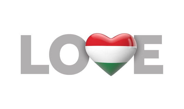 Love hungary heart shaped flag with love word d rendering