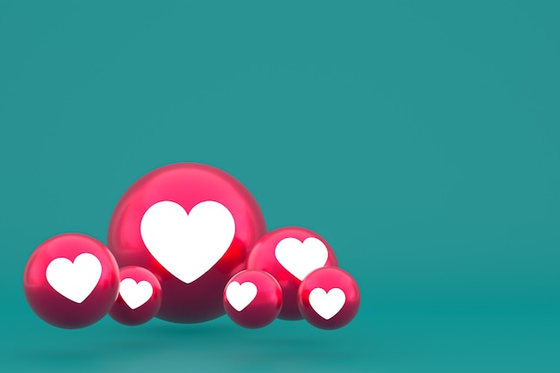 Love icon Facebook reacties emoji 3d render, social media ballonsymbool op groen