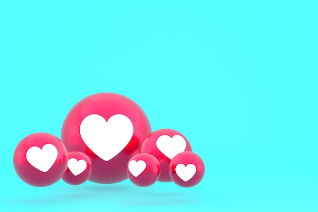 愛のアイコンFacebookの反応絵文字レンダリング、青い背景のソーシャルメディアバルーンシンボル