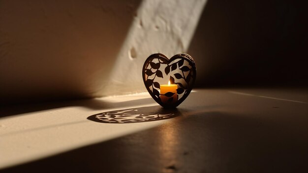 Love Illuminated A HeartShaped Shadow Cast by a Candle on a Wall