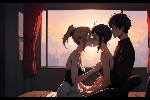 Foto illustrazione d'amore bacio anime a vicenda scena romantica e futuristica