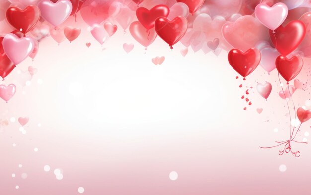 Love is in the air with a romantic background of red and pink heart shaped balloons