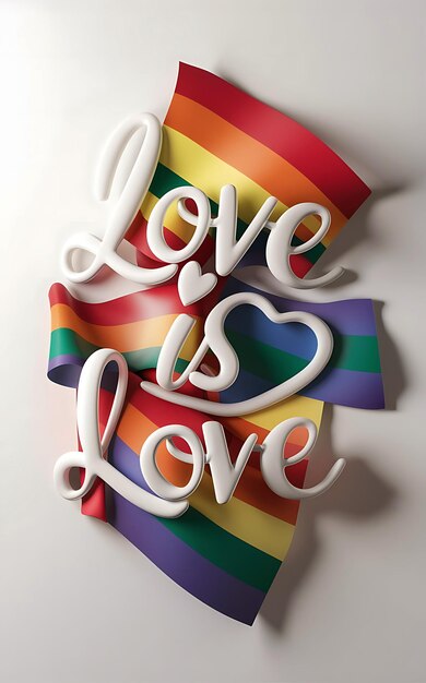 Love is Loveはホモセクシュアル差別に対する誇りのスローガンで白い文字でレインボー色の近代的な書法で書かれています