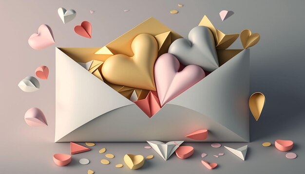 Love letter in an envelope with hearts generative ai