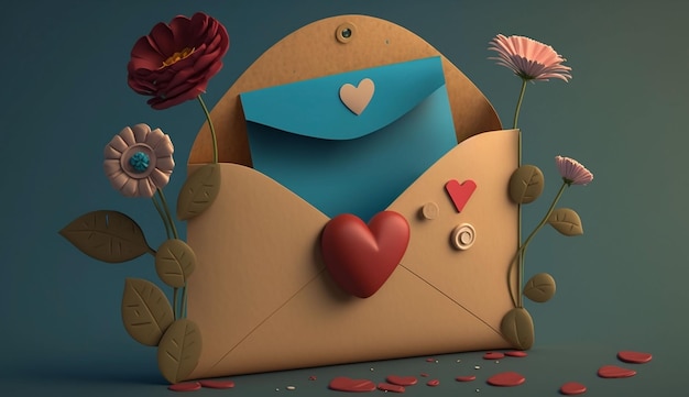 Love letter in an envelope with hearts generative ai