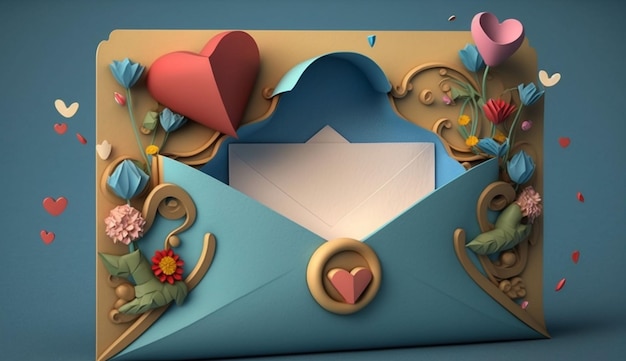 Love letter in an envelope with hearts generative ai