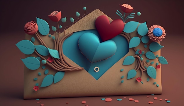 Любовное письмо в конверте с сердечками Generative AI