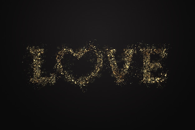 Love letter from golden confetti, black gold. 