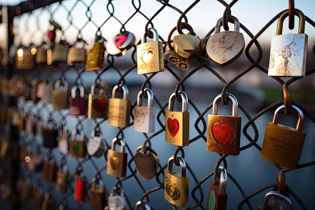 Love Locks on the Fence Photo Veel sloten in verschillende soorten en maten op een metalen hek