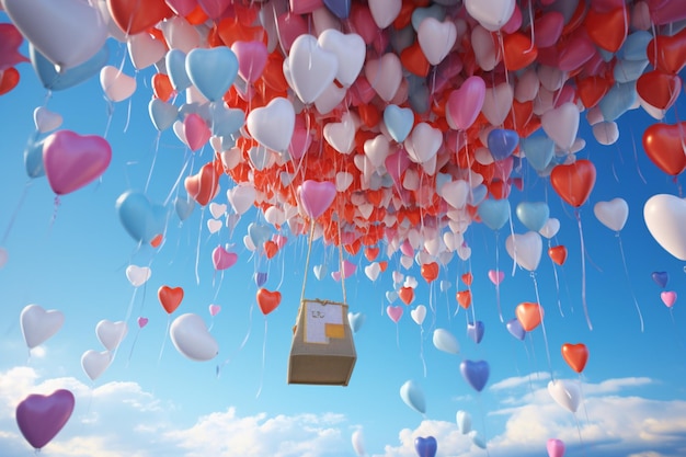 Love notes tied to colorful helium balloons