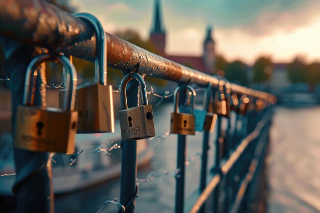 Love padlocks on Grunwaldzki Bridge in Wroclaw Poland
