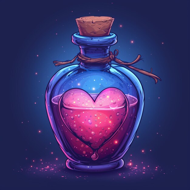 Photo love potion in magic jar bottle witch potion on dark violet background