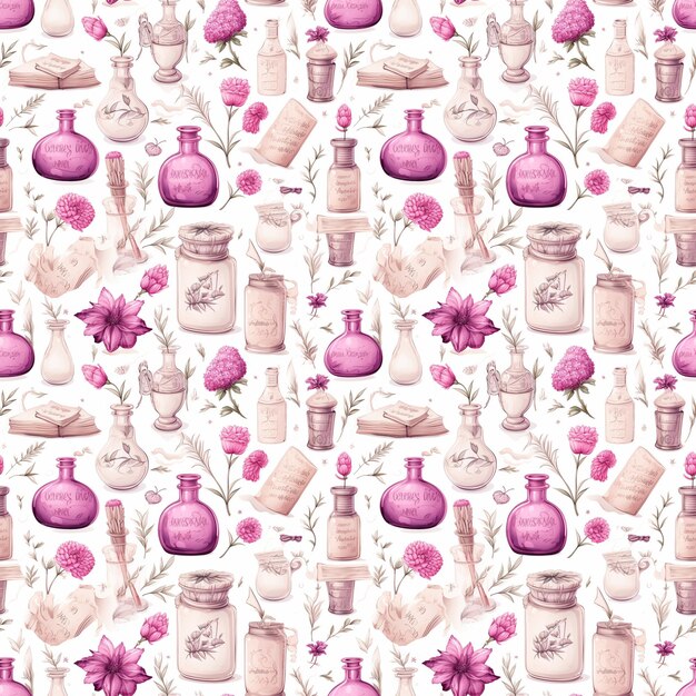 Love potion recipe book seamless pattern Wedding or Valentines day concept