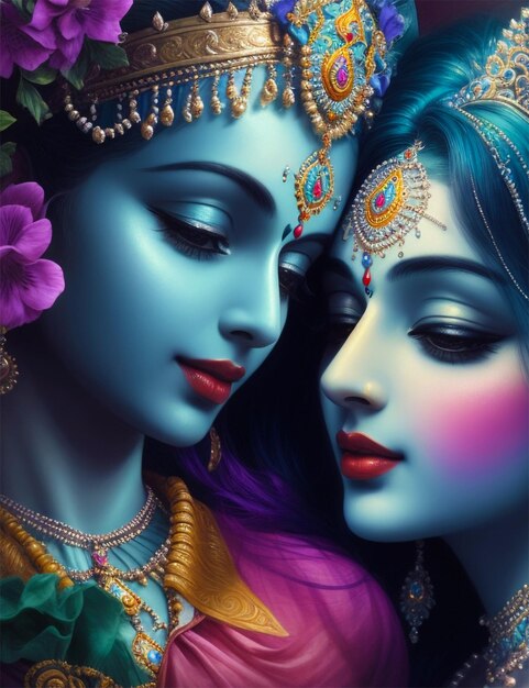 Premium Photo | The Love of Radha and Krishna Generated Ai