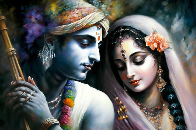 Photo the love of radha and krishna in a magical realm