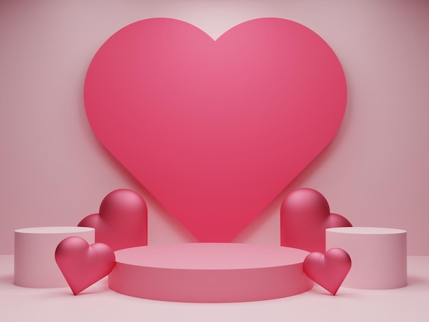 love shape 3d realistic podium background for valentine