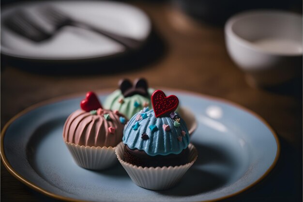 Love shape concept cupcakes served in the plate