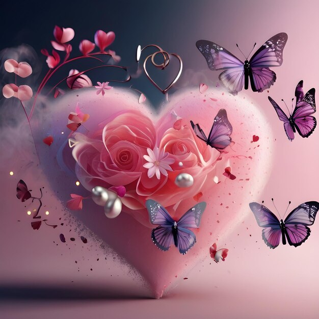 Photo love shape with butterflies