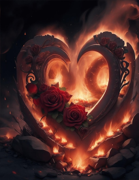 Love shape with fire effect