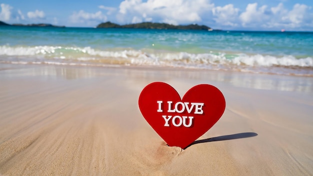 写真 ビーチの砂の上に書かれた愛のサインi love youは砂の上に描かれた愛の宣言です
