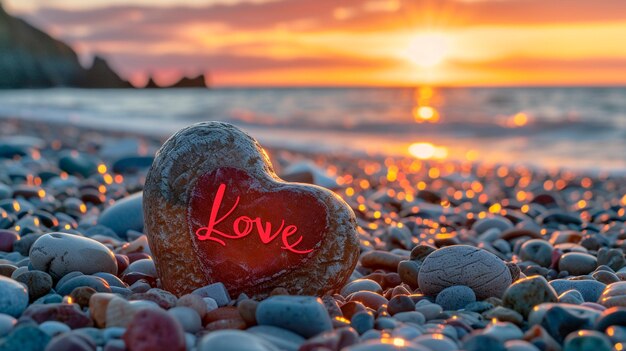 Photo love sign on the seashore