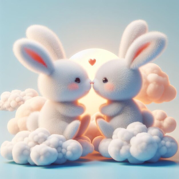 Love and tenderness Bunnies on a cloud