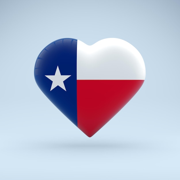 텍사스 주의 상징 인 심장 발 아이콘 3D 렌더링