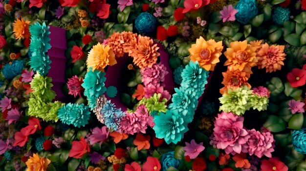 Love text letters design with colorful flowers in nature generative ai illustrator