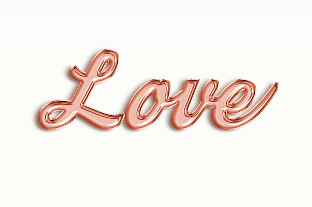 Photo love text of pink gold ballon foil on white