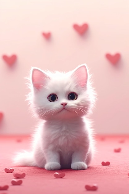 Love themed cute white cat Generative AI