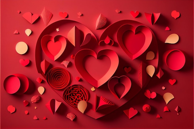 Love Valentine's day February 14th Paper cut style 3D ai generated art