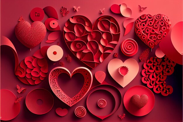 Love Valentine's day February 14th Paper cut style 3D ai generated art