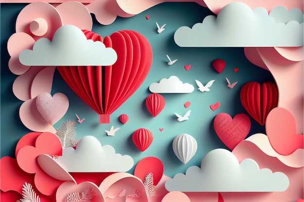 Love Valentine's day February 14th Paper cut style 3D ai generated art