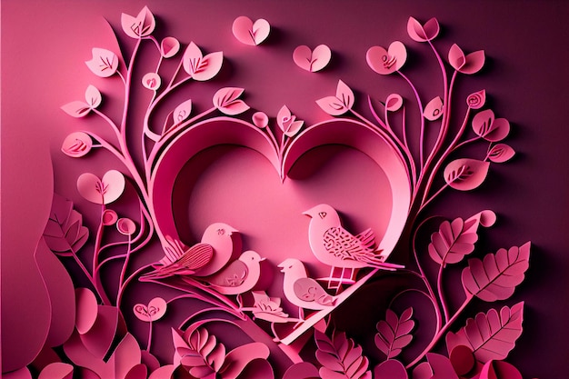 Любовь День святого Валентина 14 февраля Стиль вырезки из бумаги 3D искусственный интеллект