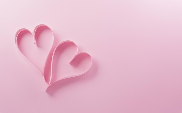 Photo love and valentines day concept made from pink paper hearts on pastel background