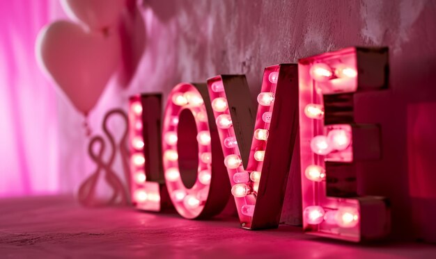 Love valentines day message in illuminated vintage style broadway display lettering