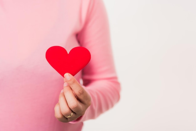 Love Valentines Day Woman beauty hands holding heart for giving help donation medical healthcare