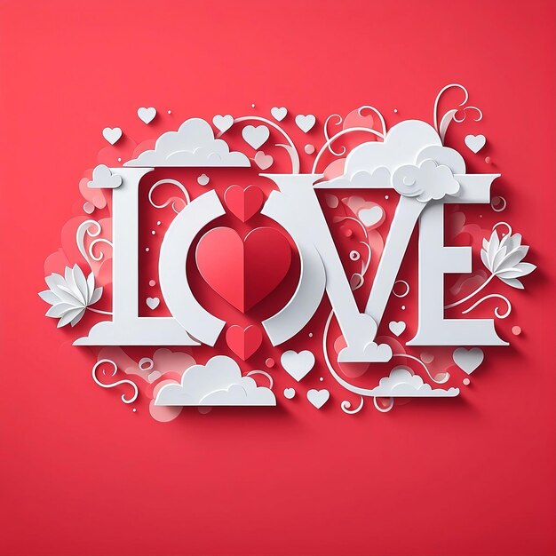LOVE in Vector Design Illustration with red Background concept of happy Valentines Day