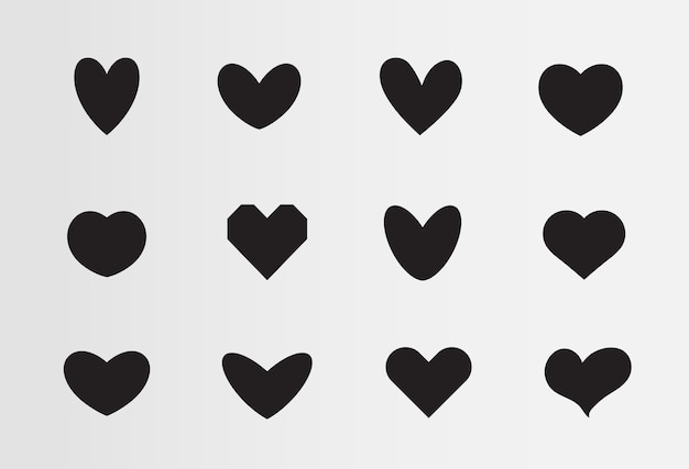 Love vector symbol set of black silhouettes of hearts different icon set signs for saint valentines