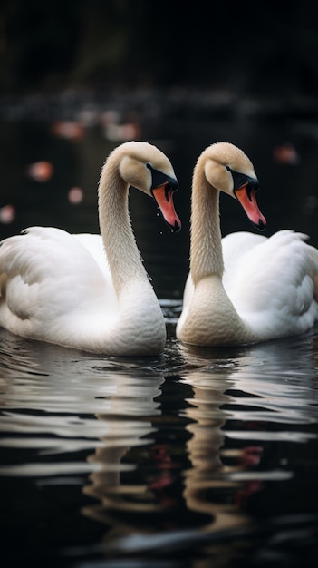 In love on water a serene photo of a white swan pair Vertical Mobile Wallpaper